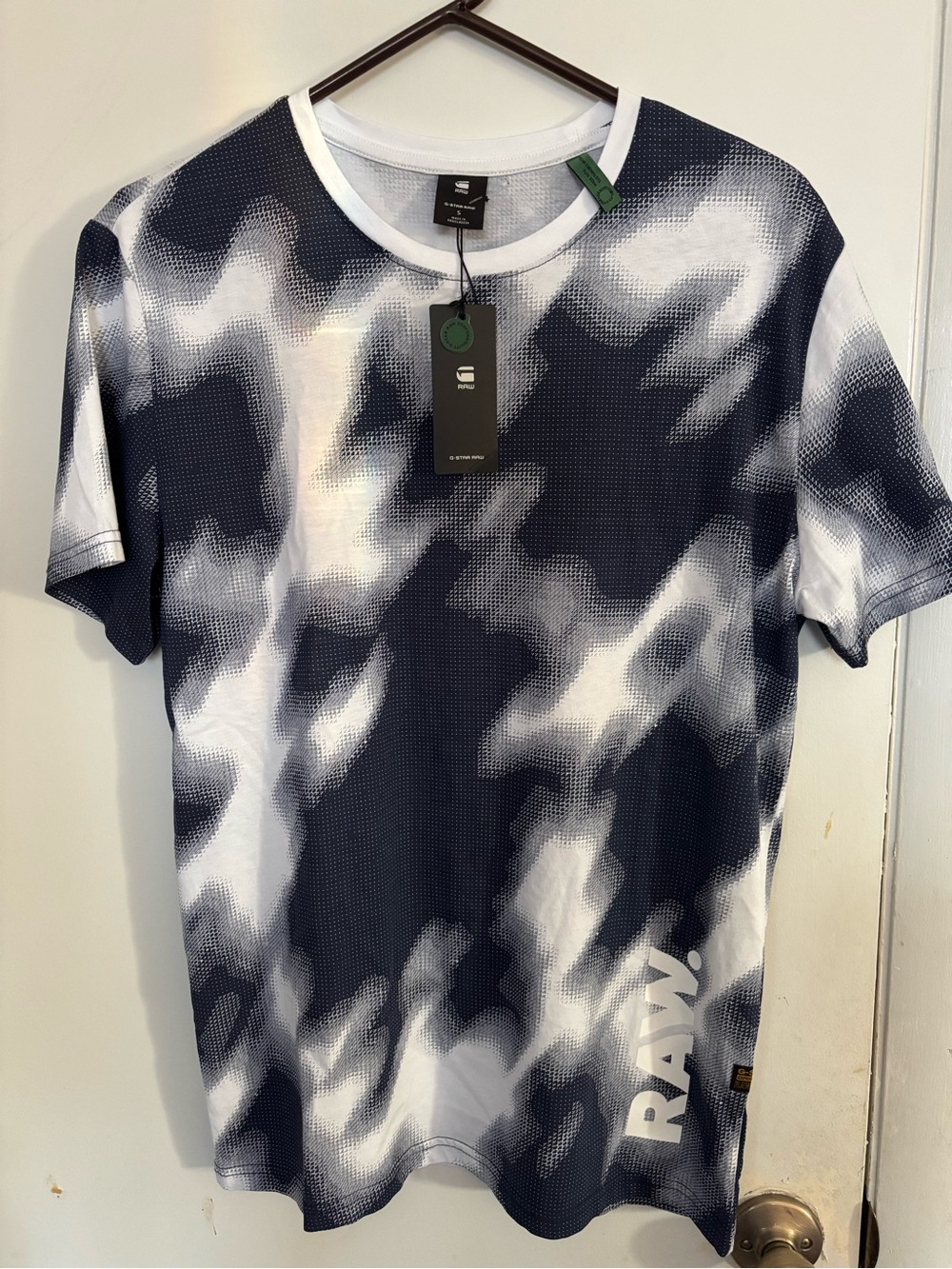 G-Star RAW white and navy camouflage t-shirt